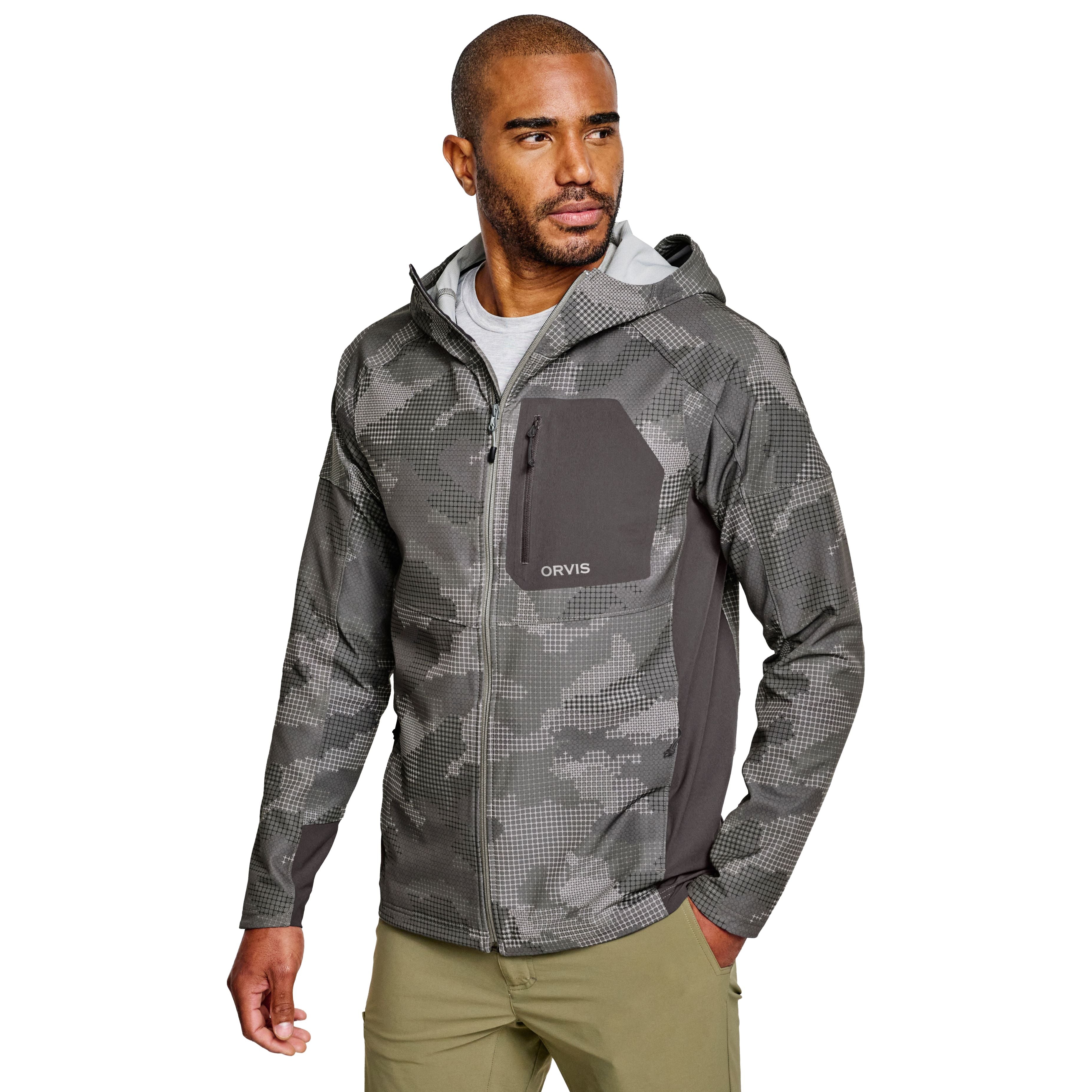 Orvis Men's Pro LT Softshell Hoodie Steel Camo Image 02